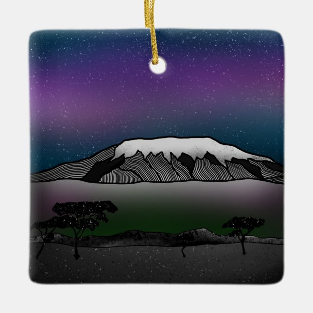 Mount Kilimanjaro illustration Ceramic Tree Decoration (Front)