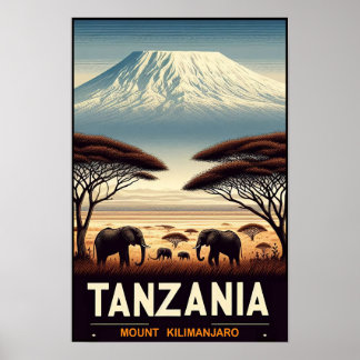 Mount Kilimanjaro Safari – Vintage Tanzania Travel Poster