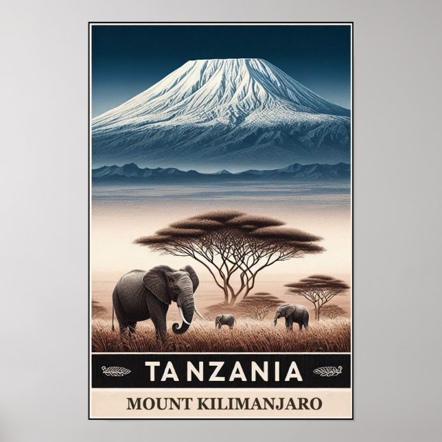 Mount Kilimanjaro Safari – Vintage Tanzania Travel Poster (Front)
