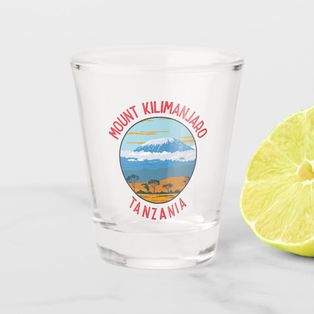 Mount Kilimanjaro Tanzania Distressed Circle Shot Glass (Front)
