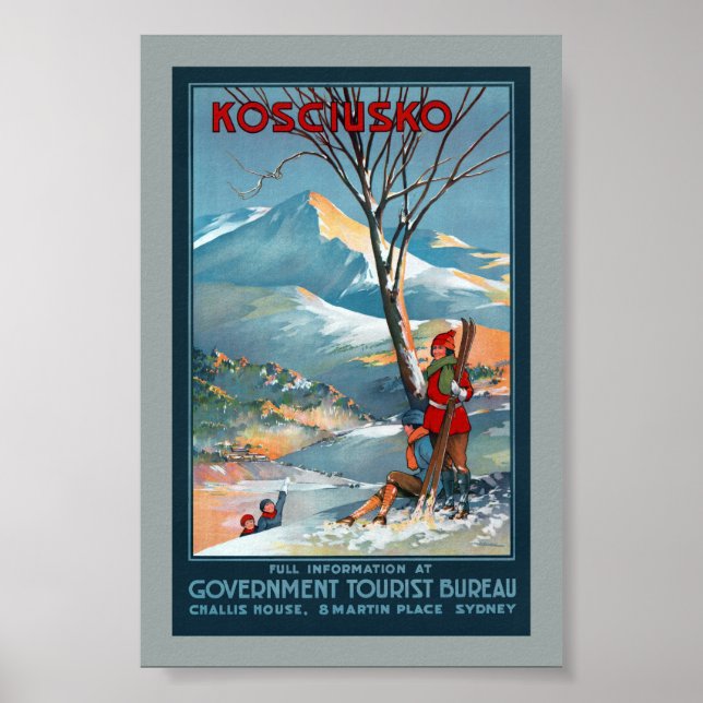Mount Kosciusko Vintage Travel Poster Restored (Front)