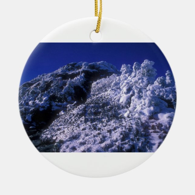 Mount Mansfield Summit Snow Ceramic Tree Decoration (Front)