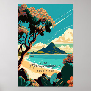 Mount Maunganui New Zealand vintage travel Poster