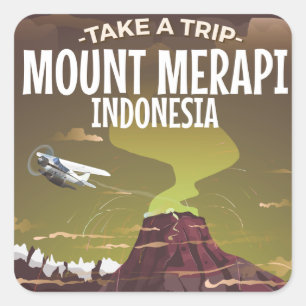 Mount Merapi Indonesia vintage cartoon poster Square Sticker