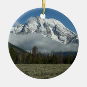 Mount Moran and Clouds at Grand Teton Ceramic Tree Decoration