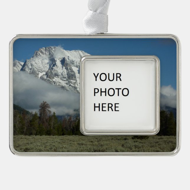Mount Moran and Clouds at Grand Teton Silver Plated Framed Ornament (Front)