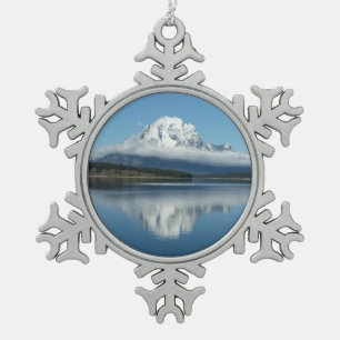 Mount Moran Reflection at Grand Teton Snowflake Pewter Christmas Ornament