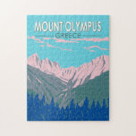 Mount Olympus Greece Travel Art Vintage Jigsaw Puzzle<br><div class="desc">Mount Olympus in a vector art style. Mount Olympus is the highest mountain in Greece. It is part of the Olympus massif near the Thermaic Gulf of the Aegean Sea.</div>