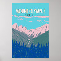 Mount Olympus Greece Travel Art Vintage
