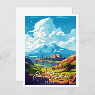 Mount Olympus Greece vintage travel illustration Postcard