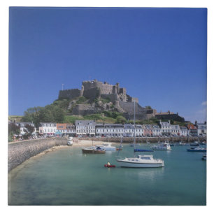 Mount Orgueil Castle and harbour, Gorey, Jersey Tile
