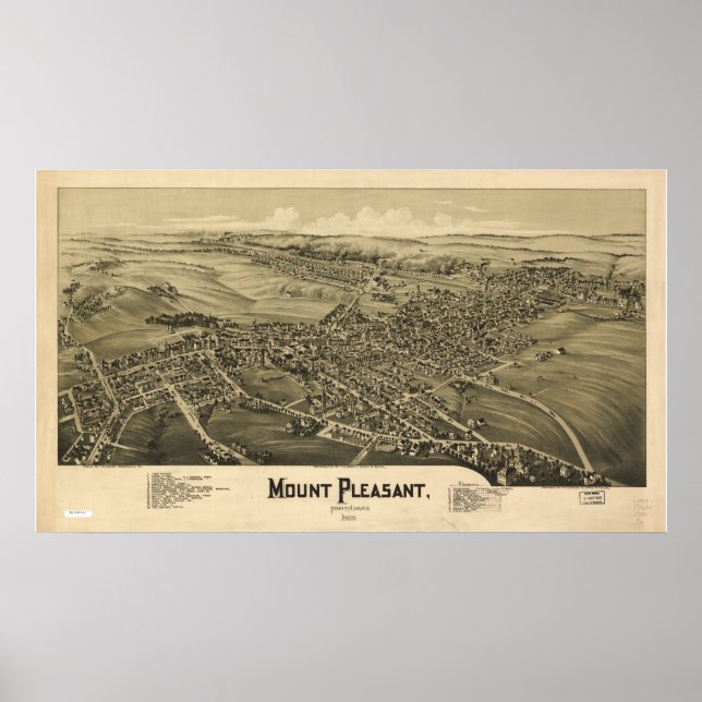 Mount Pleasant Pennsylvania 1900 Antique Panorama Poster (Front)