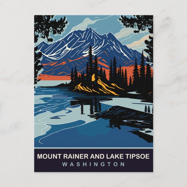 Mount Rainer and Lake Tipsoe, WA, Travel Postcard (Front)