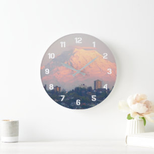 Mount Rainier Alpenglow Landscape Large Clock