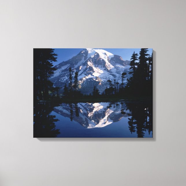 Mount Rainier and Blue Sky Perfectly Reflected Canvas Print (Front)