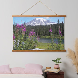 Mount Rainier and Wildflowers Scenic Landscape Hanging Tapestry