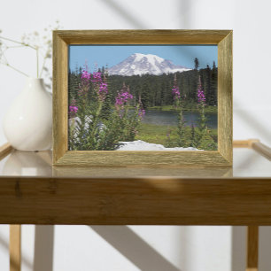 Mount Rainier and Wildflowers Scenic Landscape Photo Print