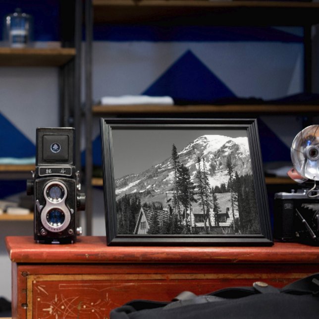 Mount Rainier Black and White Photo Print (In Situ Framed)