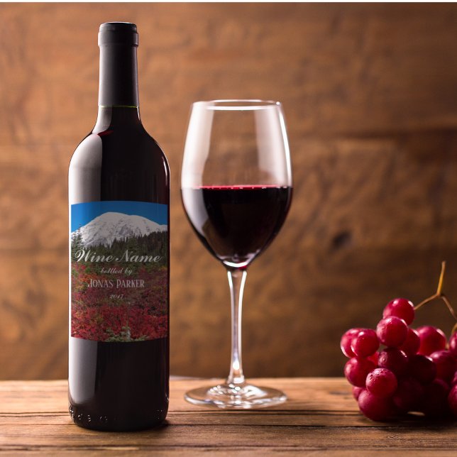 Mount Rainier Fall Colours Photo Personalised Wine Label (In Situ)