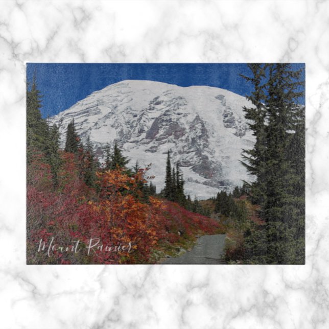 Mount Rainier Hiking Trail Fall Colour Cutting Board (In Situ)