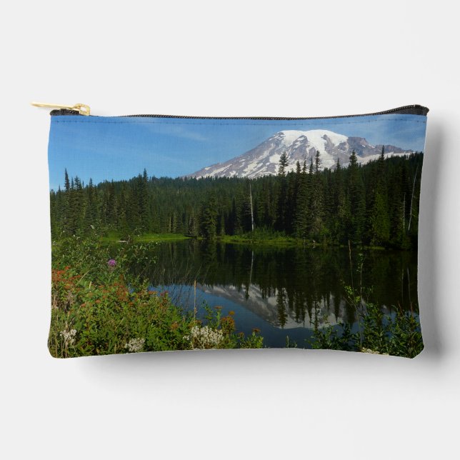 Mount Rainier Lake Reflection with Wildflowers Accessory Pouch (Front)