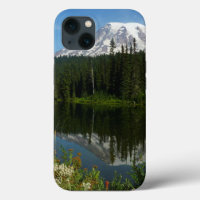 Mount Rainier Lake Reflection with Wildflowers