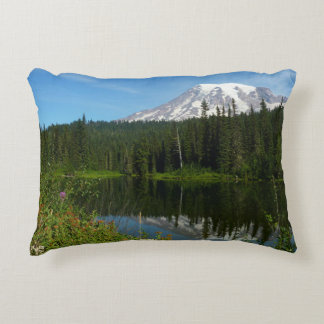 Mount Rainier Lake Reflection with Wildflowers Decorative Cushion