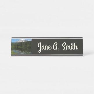 Mount Rainier Lake Reflection with Wildflowers Desk Name Plate