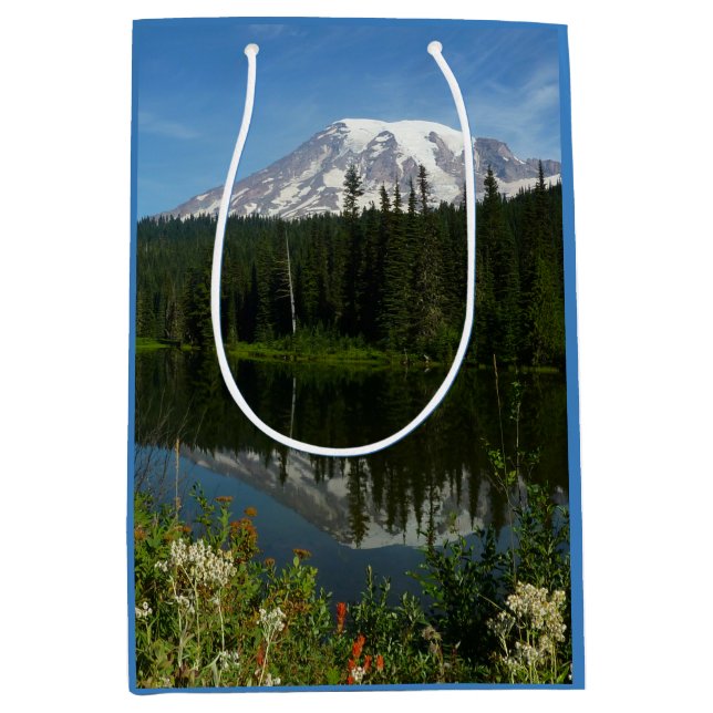 Mount Rainier Lake Reflection with Wildflowers Medium Gift Bag (Front)
