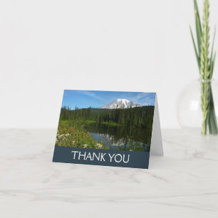 Mount Rainier Lake Reflection with Wildflowers Thank You Card