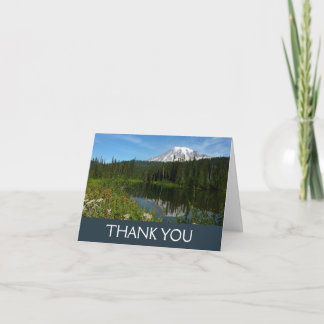 Mount Rainier Lake Reflection with Wildflowers Thank You Card