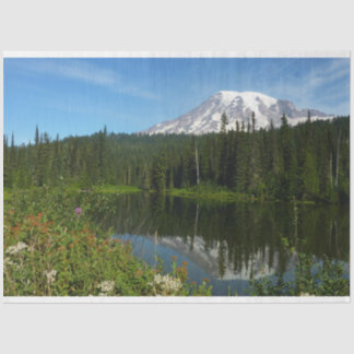 Mount Rainier Lake Reflection with Wildflowers Tissue Paper