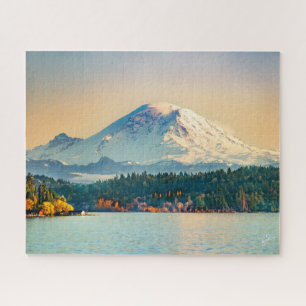 Mount Rainier Lake Washington Sunset Fine Art Jigsaw Puzzle