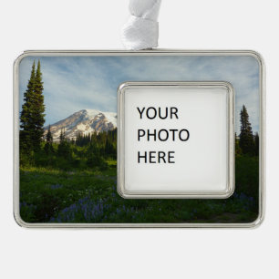 Mount Rainier Morning Light Silver Plated Framed Ornament