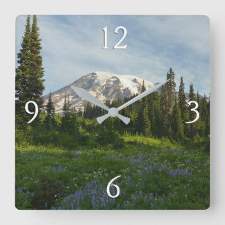 Mount Rainier Morning Light Square Wall Clock