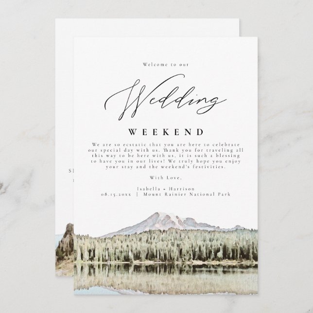MOUNT RAINIER Mountain Wedding Welcome Itinerary Invitation (Front/Back)