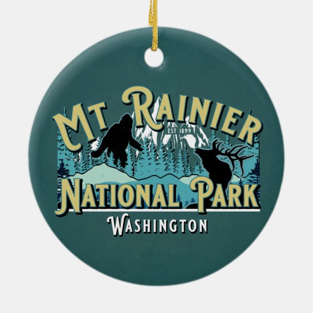 Mount Rainier National Park Holiday Keepsake Ceramic Tree Decoration (Back)