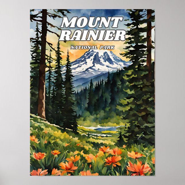 Mount Rainier National Park illustration retro Dec Poster (Front)