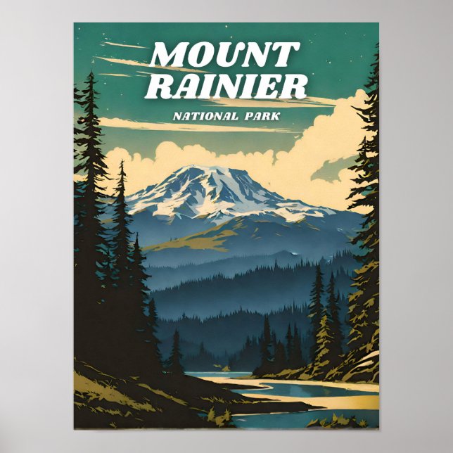 Mount Rainier National Park illustration retro Poster (Front)