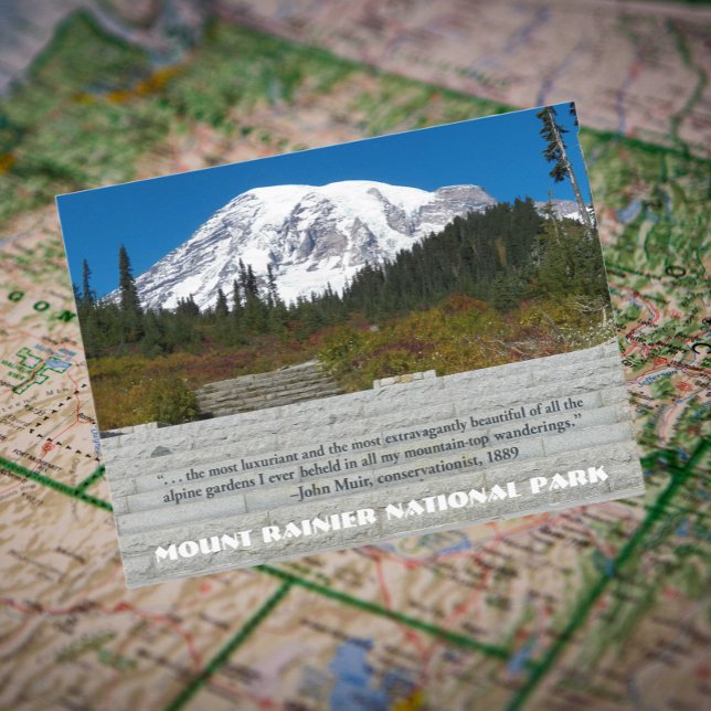 Mount Rainier National Park John Muir Quote Postcard (In Situ Map)
