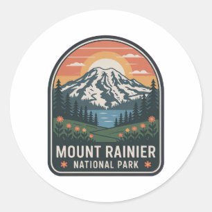 Mount Rainier National Park Vintage Badge Classic Round Sticker