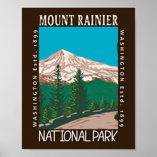 Mount Rainier National Park Vintage Distressed  Poster (Front)