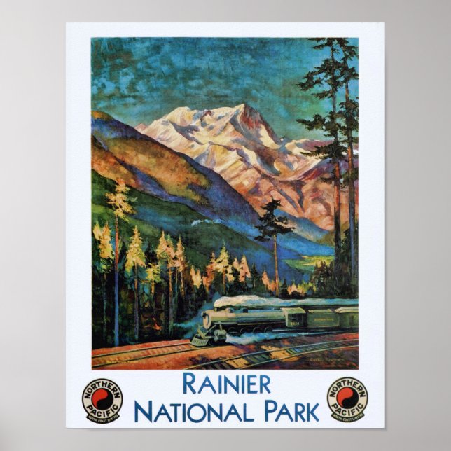 Mount Rainier National Park Vintage Train Poster (Front)