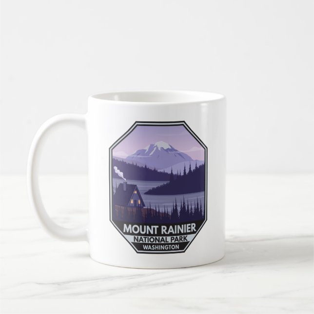 Mount Rainier National Park Washington Cabin Retro Coffee Mug (Left)