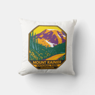 Mount Rainier National Park Washington Retro Cushion