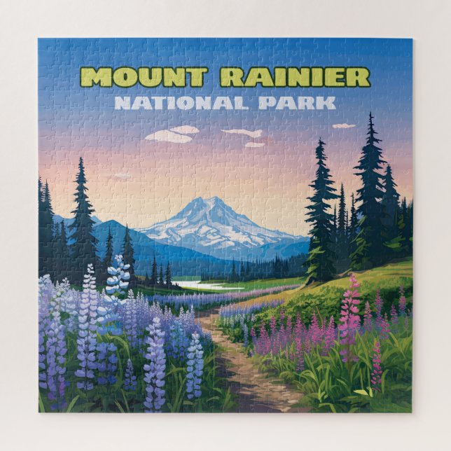 Mount Rainier National Park Washington Retro Jigsaw Puzzle (Vertical)