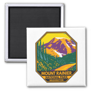 Mount Rainier National Park Washington Retro  Magnet