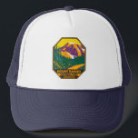Mount Rainier National Park Washington Retro  Trucker Hat<br><div class="desc">Mount Rainier vector artwork design. The park is surrounded by valleys,  waterfalls,  and subalpine meadows.</div>