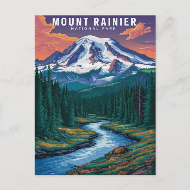 Mount Rainier National Park Watercolor Postcard (Front)