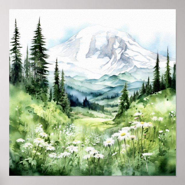 Mount Rainier National Park Watercolor Poster (Front)